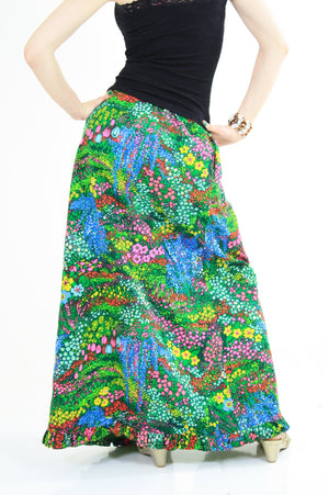 Vintage 60s boho Hippie wrap maxi skirt neon floral - shabbybabe
 - 5