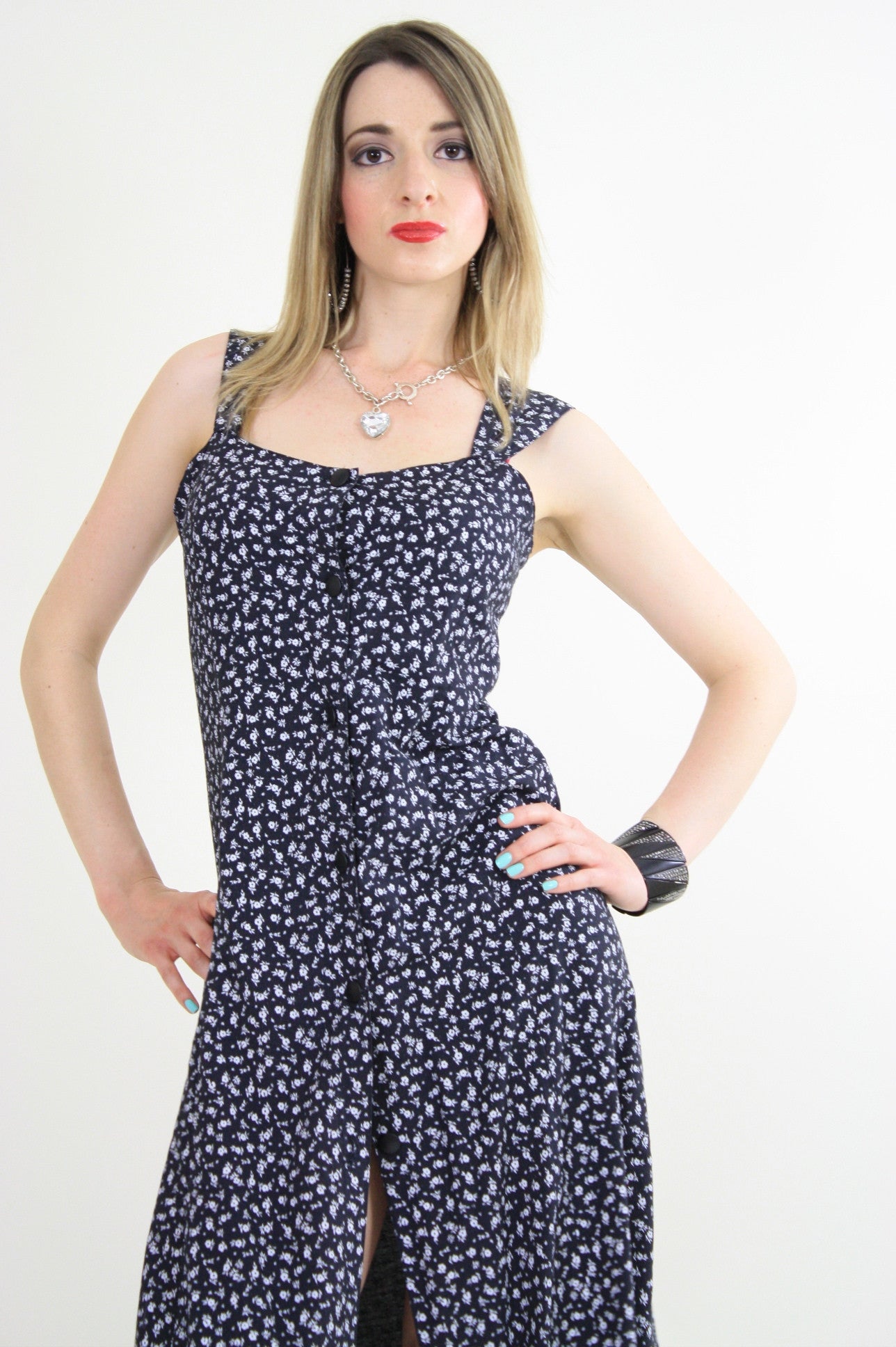 Vintage 90s grunge dress Navy mini floral sun dress