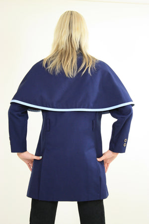 Vintage 60s Mod Navy Blue Double Breasted Capelet Coat - shabbybabe
 - 4