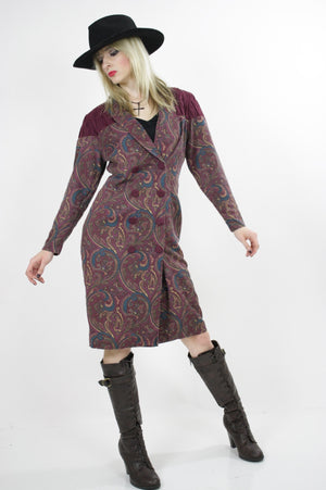 Vintage 80s Hippie Boho Southwestern Paisley Coat Dress - shabbybabe
 - 2