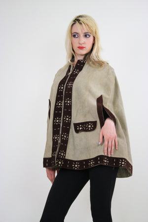 Vintage 60s Hippie Boho Brown Suede Leather Cape - shabbybabe
 - 3