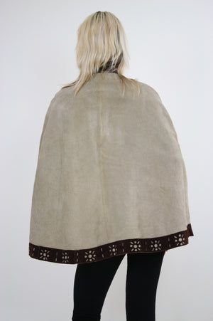 Vintage 60s Hippie Boho Brown Suede Leather Cape - shabbybabe
 - 5