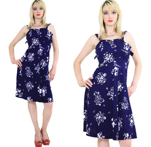 Vintage 70s Navy Blue Floral Boho Mini sun dress - shabbybabe
 - 3