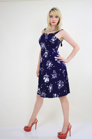 Vintage 70s Navy Blue Floral Boho Mini sun dress - shabbybabe
 - 2