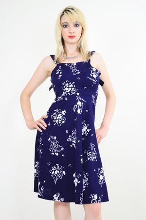 Vintage 70s Navy Blue Floral Boho Mini sun dress - shabbybabe
 - 1