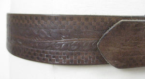70s leather belt southewestern boho stamped design - shabbybabe
 - 1