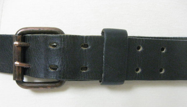 Vintage 70s Black leather belt double buckle - shabbybabe
 - 1