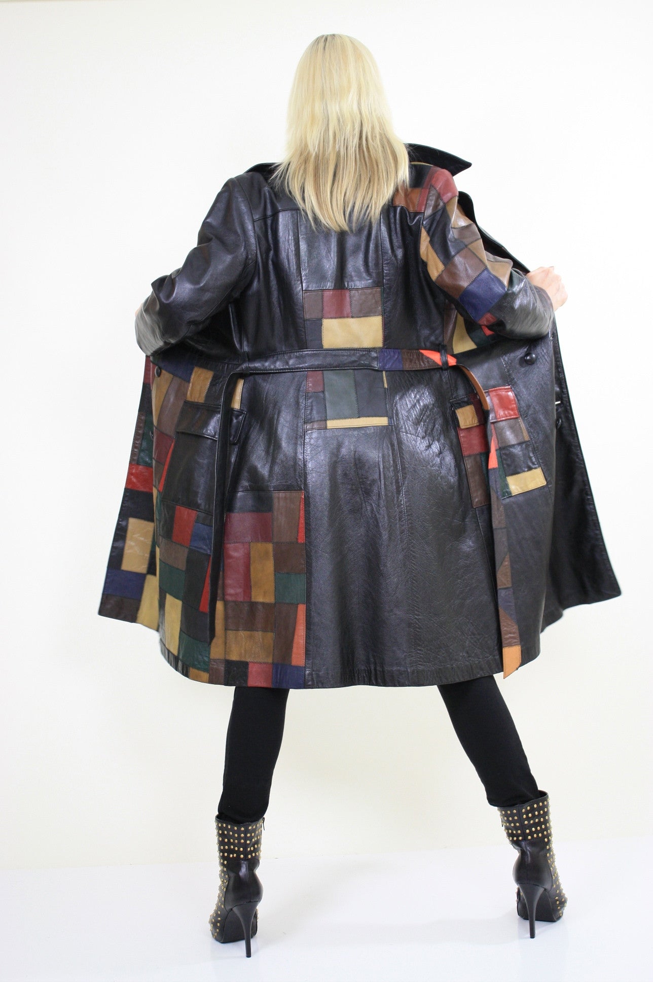 Patchwork leather coat clearance