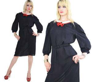 Vintage 70s  Sheer black bow tie secretary dress - shabbybabe
 - 3