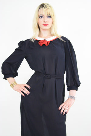 Vintage 70s  Sheer black bow tie secretary dress - shabbybabe
 - 1