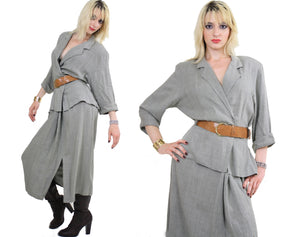 Vintage 80s boho draped linen peplum dress - shabbybabe
 - 4