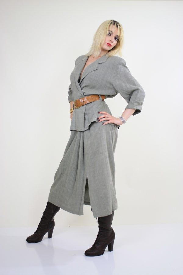 Vintage 80s boho draped linen peplum dress - shabbybabe
 - 1