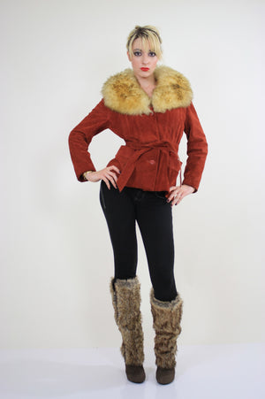 Vintage 70s boho suede leather shearling jacket - shabbybabe
 - 5