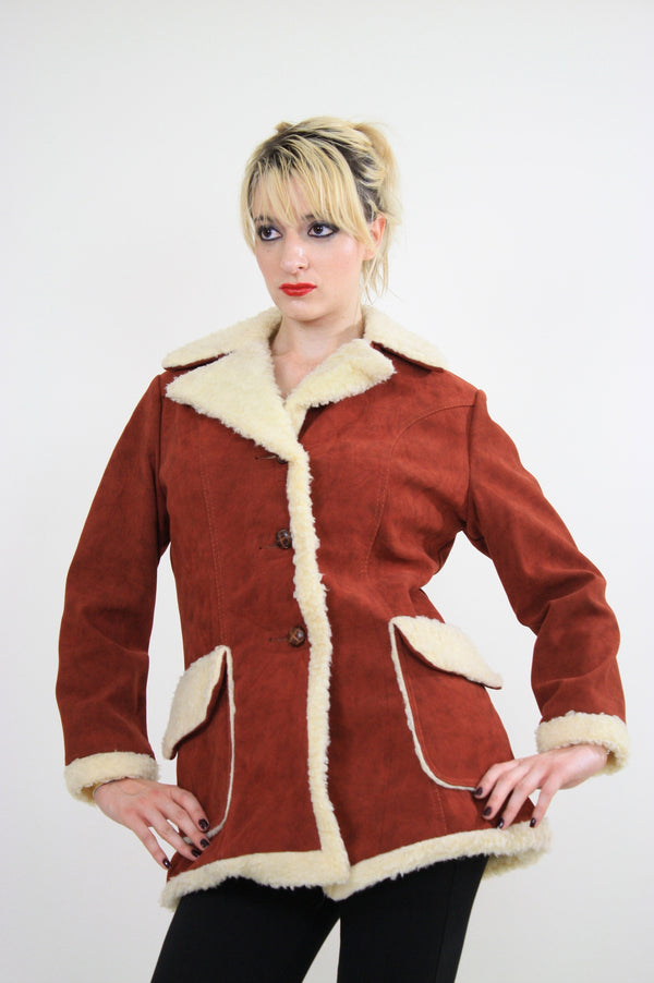 70s faux Suede faux fur trimmed hippie boho jacket - shabbybabe
 - 1
