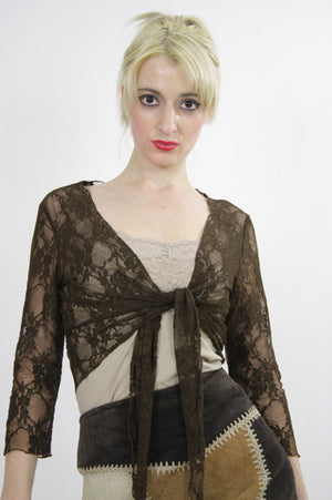 Vintage 90s grunge sheer lace crop top - shabbybabe
 - 1