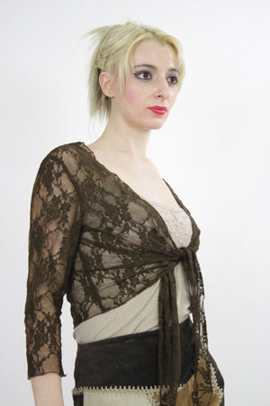 Vintage 90s grunge sheer lace crop top - shabbybabe
 - 2