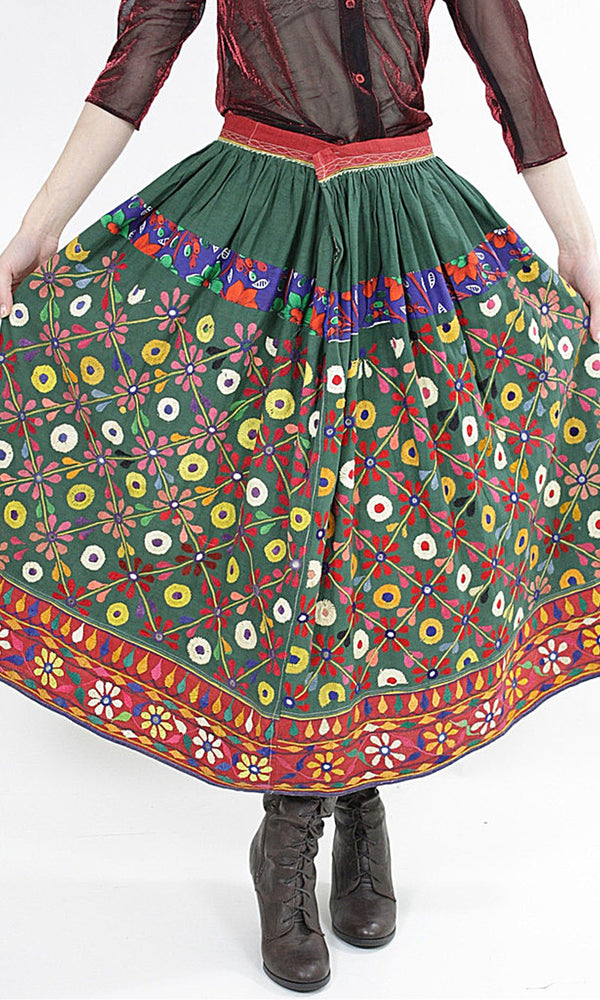 Vintage 70s Embroidered Hippie India Mirror skirt - shabbybabe
 - 1
