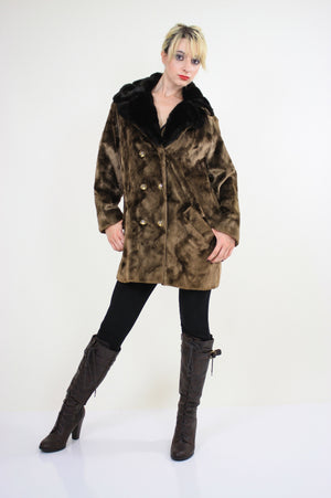 Vintage 60s Boho Hippie double breasted faux fur Coat - shabbybabe
 - 5