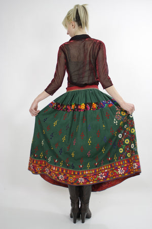 Vintage 70s Embroidered Hippie India Mirror skirt - shabbybabe
 - 5