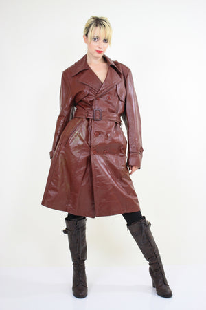 Vintage 70s Double Breasted Leather Trenchcoat - shabbybabe
 - 1
