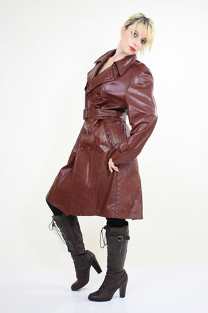 Vintage 70s Double Breasted Leather Trenchcoat - shabbybabe
 - 5