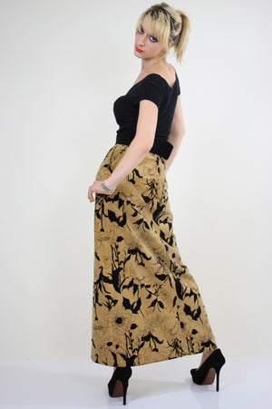 Vintage 70s Boho cotton velvet tan floral maxi skirt - shabbybabe
 - 6