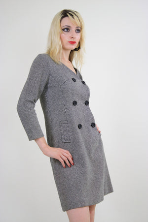 Vintage 60s Mod Wool Herringbone mini dress - shabbybabe
 - 5