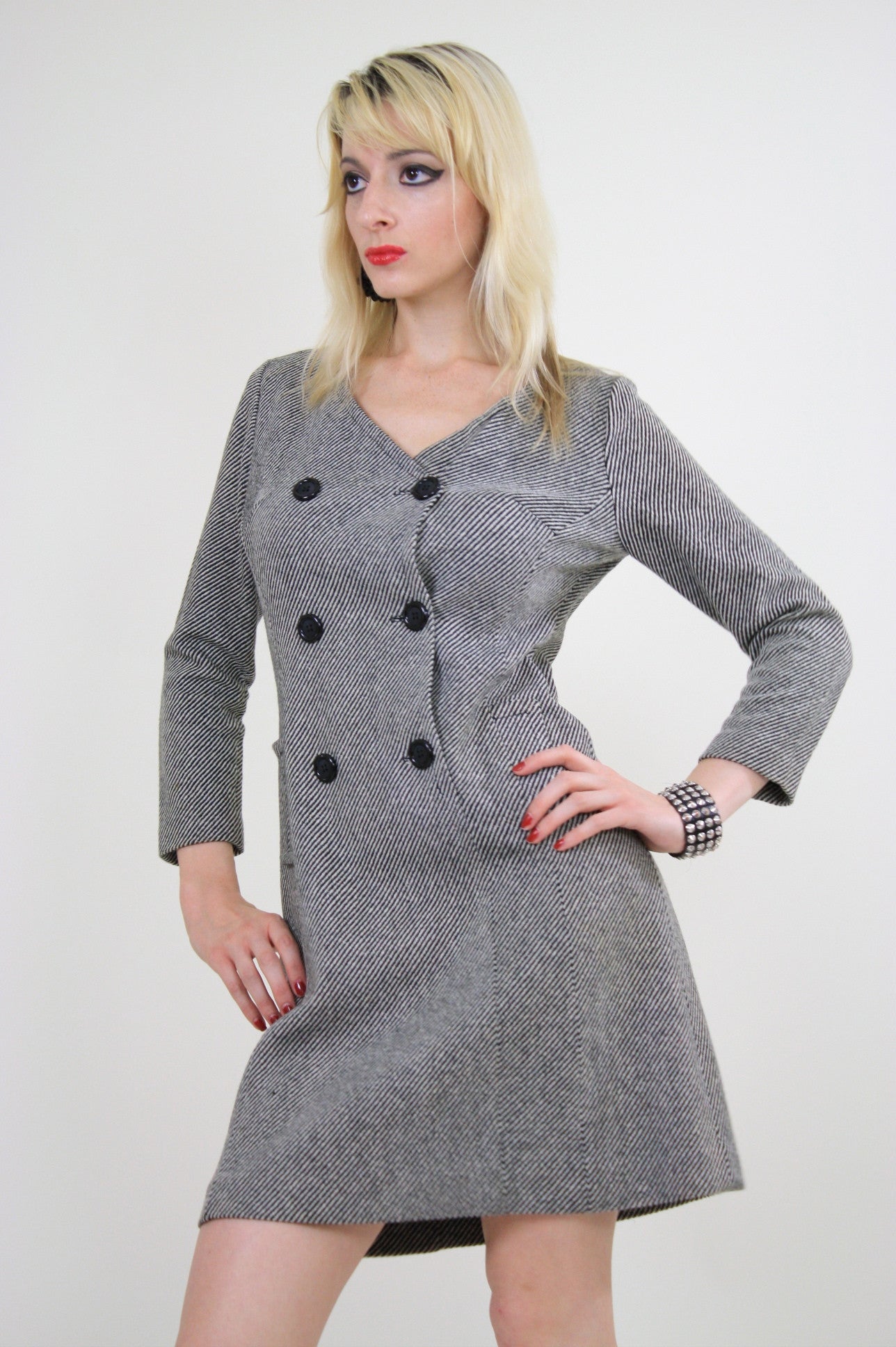 knee length dresses for ladies Genuine vintage 60s 70s mod wool herringbone mini dress