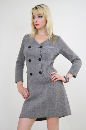 Vintage 60s Mod Wool Herringbone mini dress - shabbybabe
 - 1