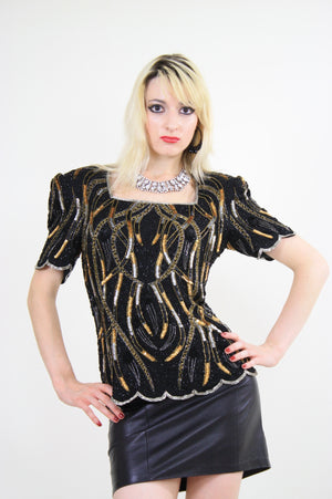 Vintage Sequin beaded party top - shabbybabe
 - 1