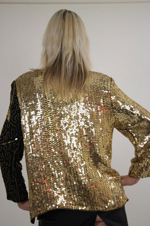 80s beaded metallic sequin top floral design sheer silk - shabbybabe
 - 4