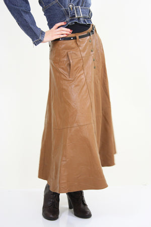 Vintage Maxi Leather Skirt Southwestern Boho - shabbybabe
 - 1