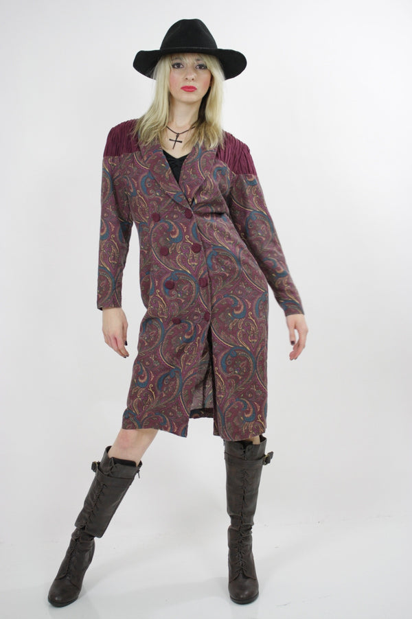 Vintage 80s Hippie Boho Southwestern Paisley Coat Dress - shabbybabe
 - 1