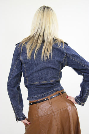 Vintage 90s Denim Crop Moto Motorcycle jacket - shabbybabe
 - 4