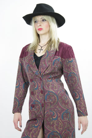 Vintage 80s Hippie Boho Southwestern Paisley Coat Dress - shabbybabe
 - 5