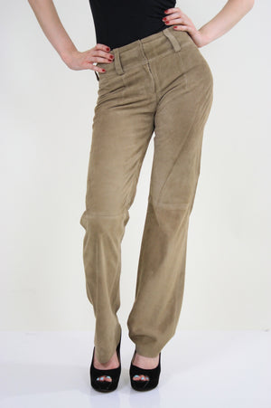 Vintage 90s Hilfiger Designer Suede Leather Pants - shabbybabe
 - 1