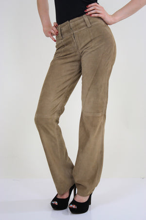 Vintage 90s Hilfiger Designer Suede Leather Pants - shabbybabe
 - 4