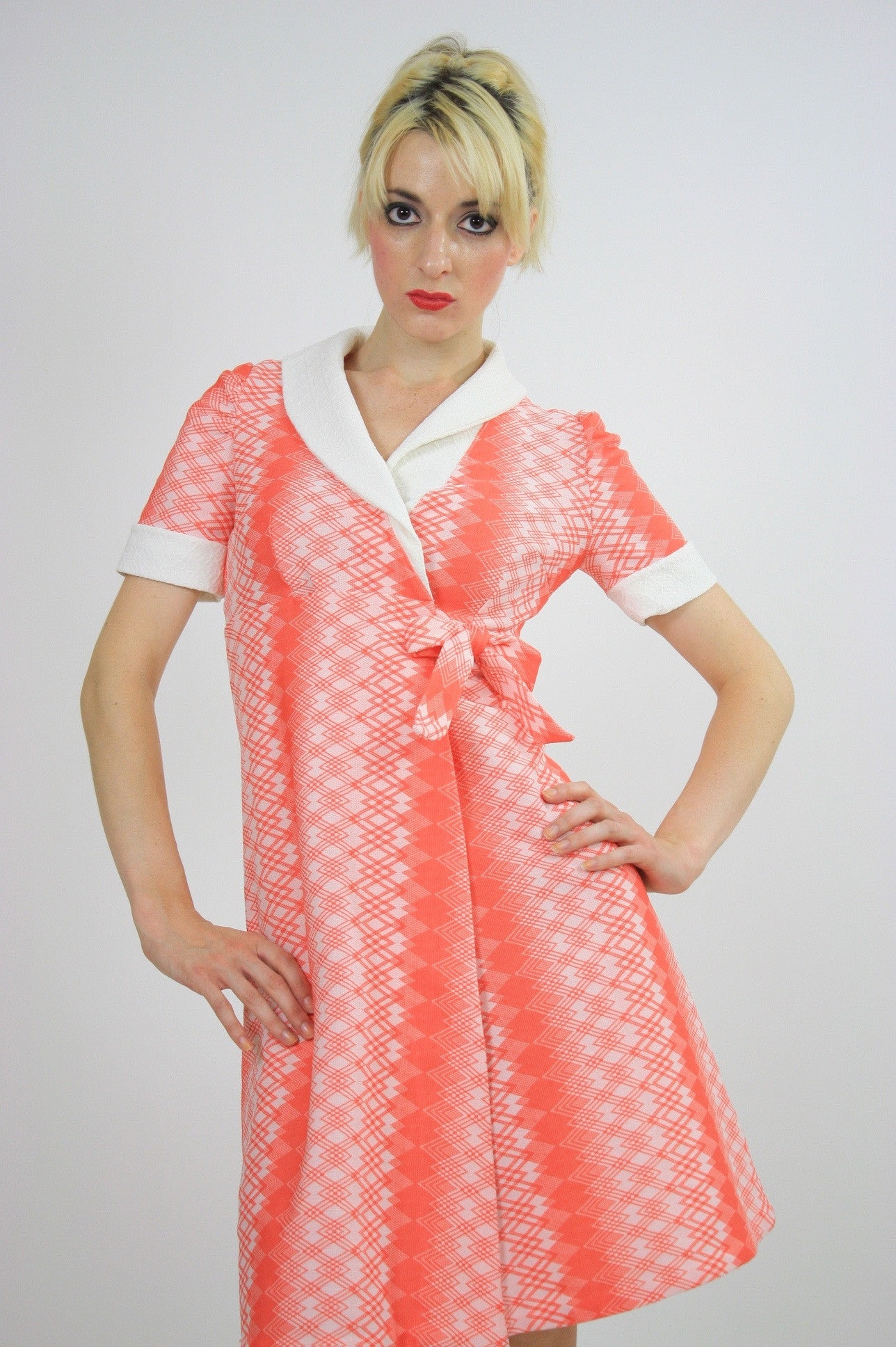 Genuine vintage 60s 70s mod neon argyle print mini dress - shabbybabe Genuine vintage 60s 70s mod neon argyle print mini dress - shabbybabe