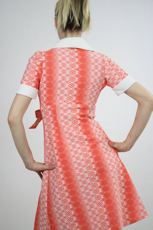 Vintage 60s Mod Dolly Neon Argyle Print Mini Dress - shabbybabe
 - 4
