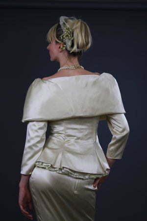 60s silk bridal off shoulder wiggle wedding dress - shabbybabe
 - 5