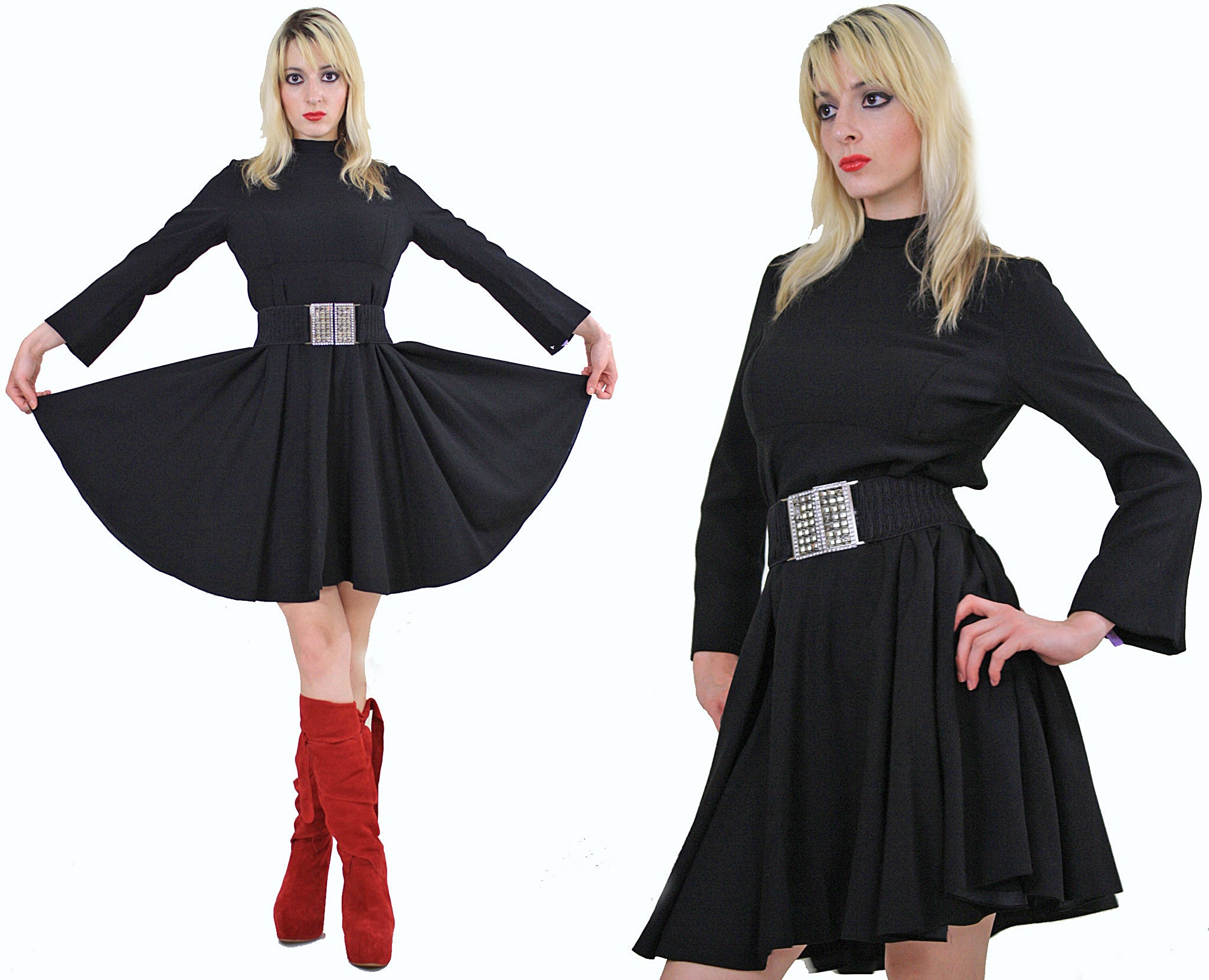 70s black dress with sleeves Vintage 1970s Lace Trumpet Sleeve Gown