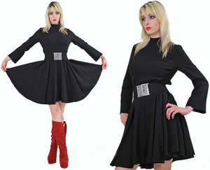70s Boho black bell sleeve mod mini dress - shabbybabe
 - 5