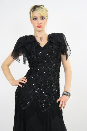 Vintage 80s sequin beaded  cocktail party dress - shabbybabe
 - 2