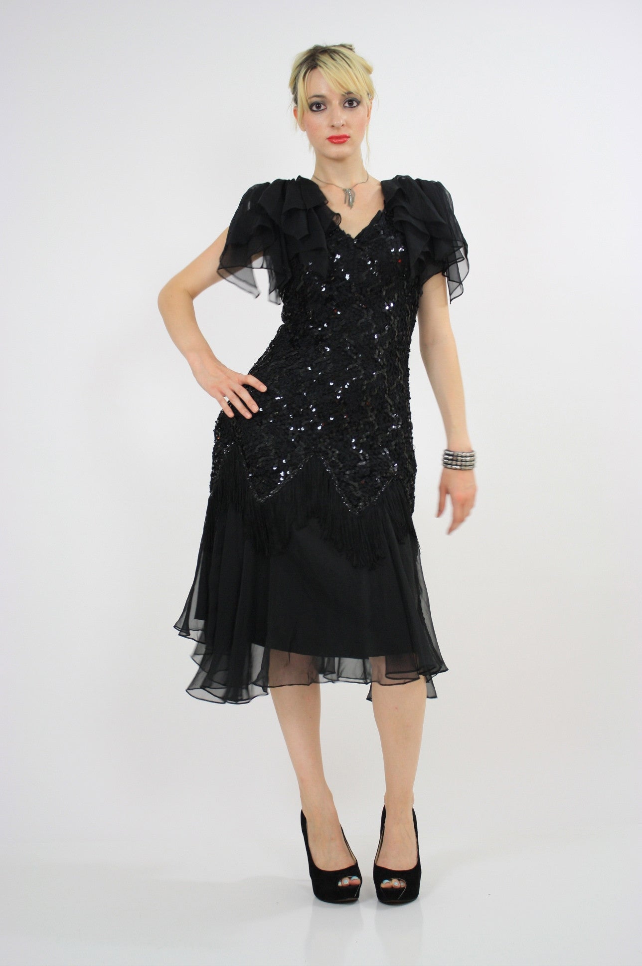Vintage 80s sequin beaded cocktail party dress - shabbybabe Vintage 80s sequin beaded cocktail party dress - shabbybabe