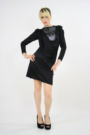 Vintage 1980s Black sequin mini dress - shabbybabe
 - 2