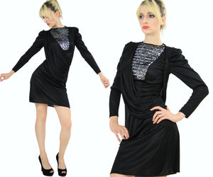 Vintage 1980s Black sequin mini dress - shabbybabe
 - 3