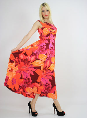 Vintage 60s 70s Neon floral Hawaiian Tent Dress - shabbybabe
 - 1