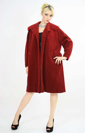 Wool Swing Coat Vintage 1950s Garnet red Forstmann Fleur de Lis - shabbybabe
 - 1