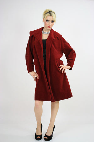 Wool Swing Coat Vintage 1950s Garnet red Forstmann Fleur de Lis - shabbybabe
 - 2