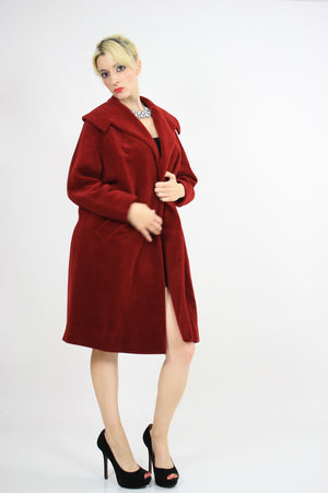 Wool Swing Coat Vintage 1950s Garnet red Forstmann Fleur de Lis - shabbybabe
 - 3